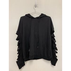ALO Yoga Black Hooded Sweatshirt with Ruffle Sleeve Details
